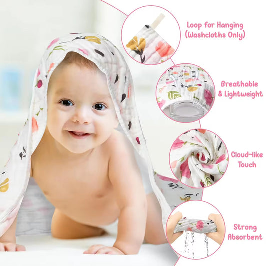 MODCART Baby Towel – 6 Layer Soft Muslin Cotton for Newborns